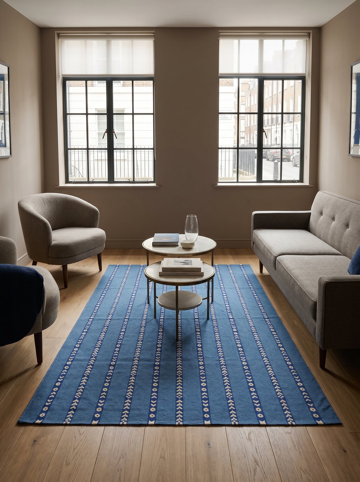 Bright Blue Vertical Stripe Cotton Flatweave Rug