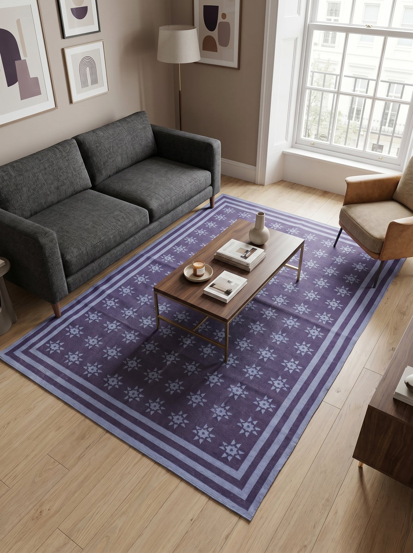 Mauve Lavender Geometric Starburst Area Rug