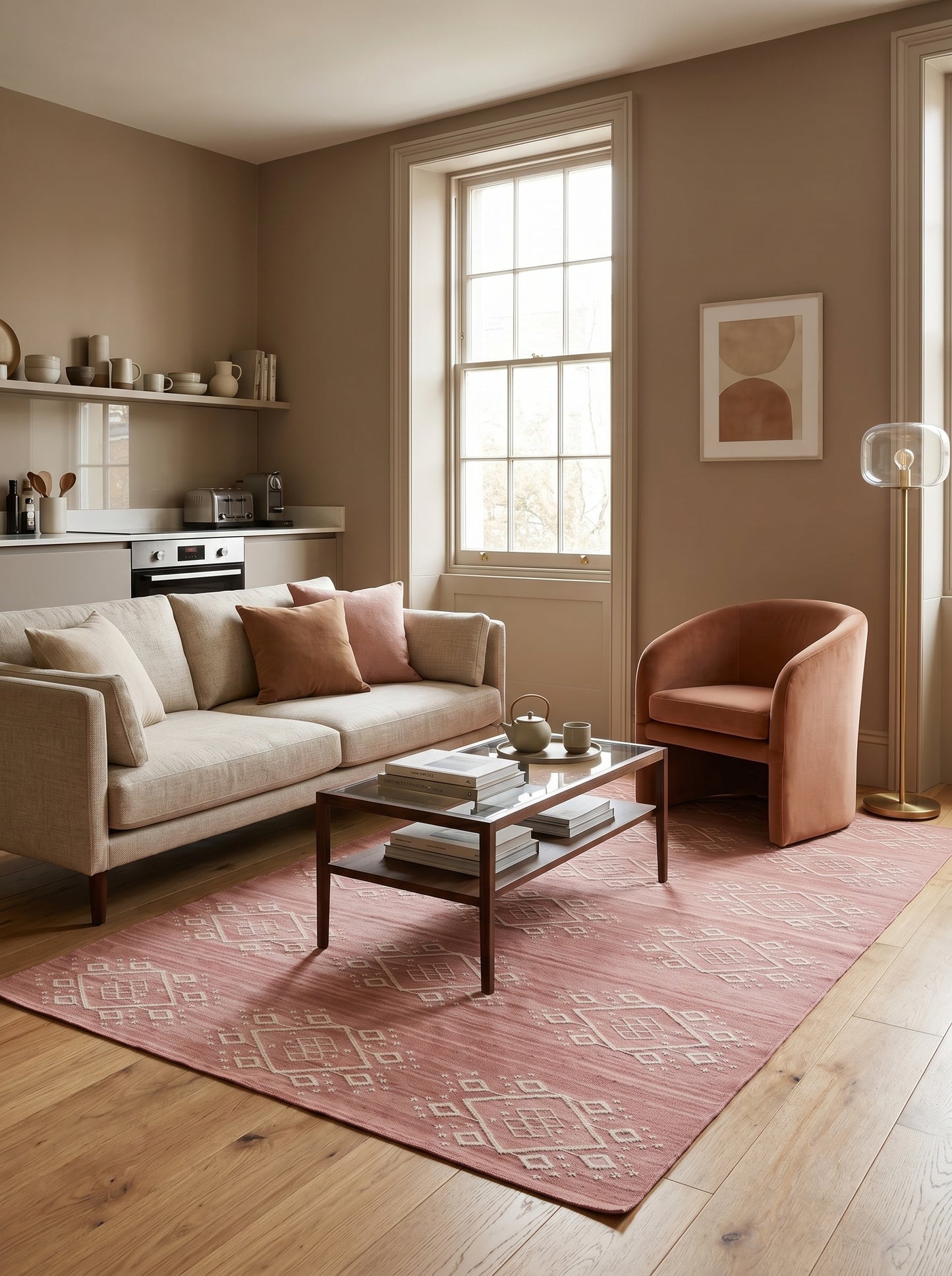 Blush Pink Southwestern Geometric Diamond Flatweave rug