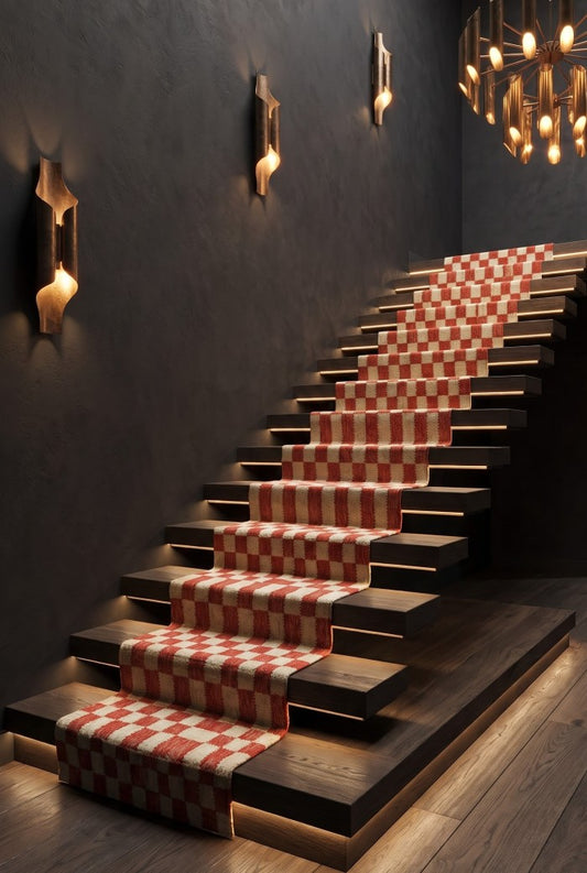 Handmade Jute Checkerboard Runner Custom Stair Rug
