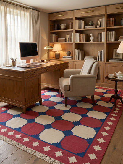 Bauhaus Octagon Handwoven Cotton Flatweave Dhurrie Rug