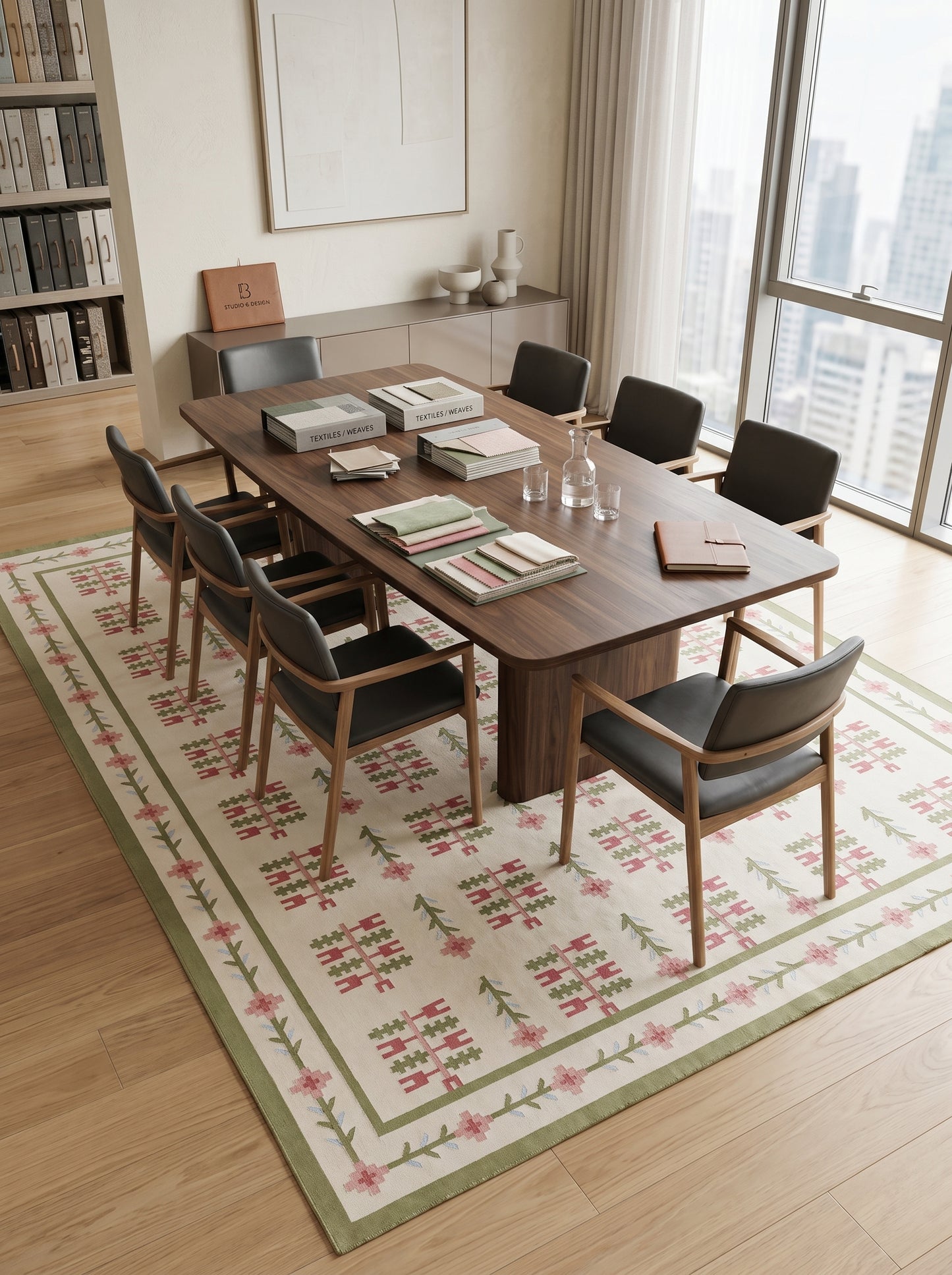Swedish Folk Pattern Area Rug Nordic Floral Dhurrie Rug