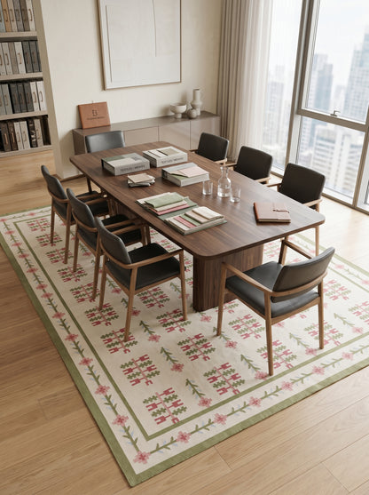 Swedish Folk Pattern Area Rug Nordic Floral Dhurrie Rug