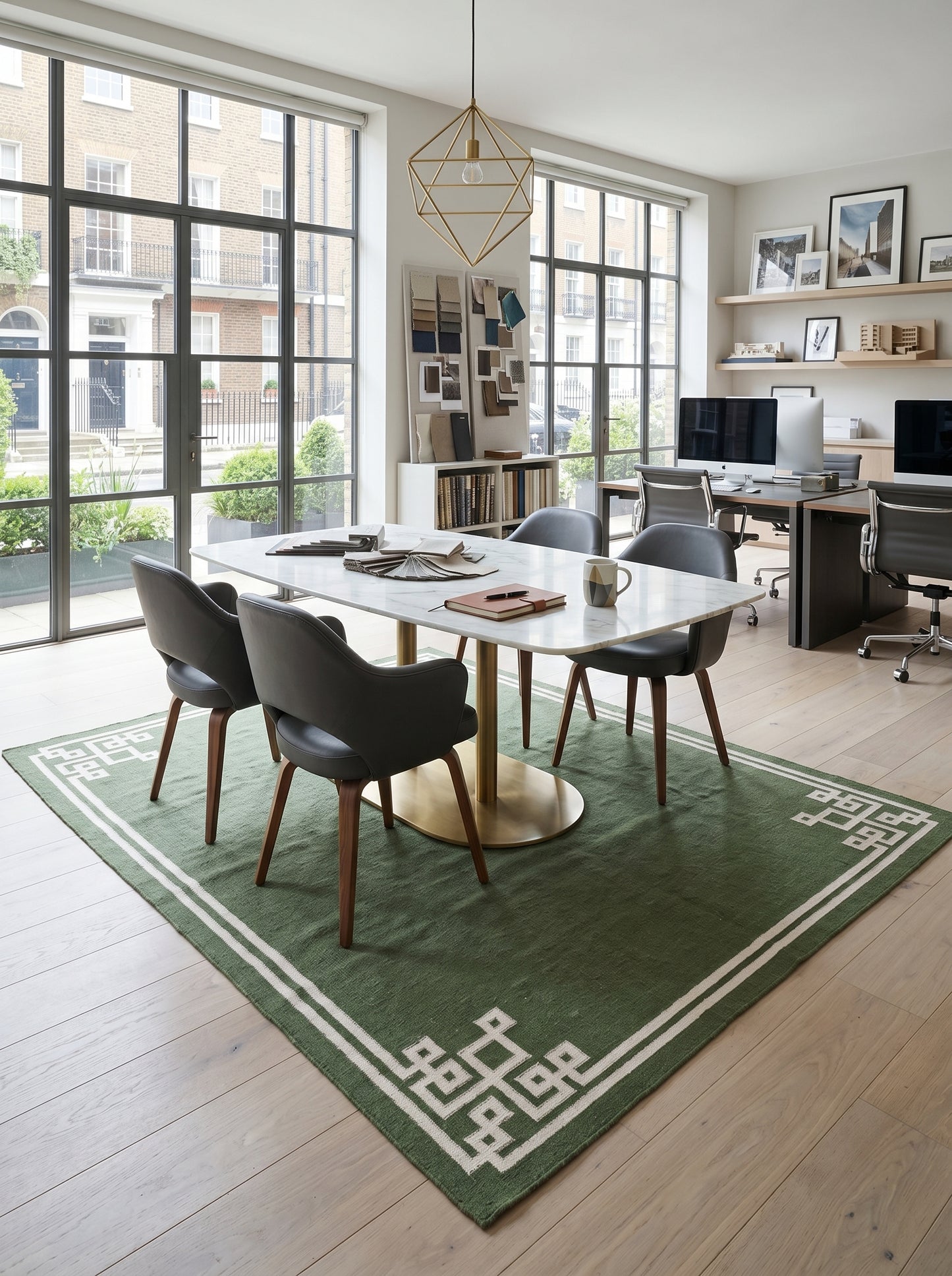 Moss Fretwork Handwoven Cotton Flatweave Dhurrie Rug