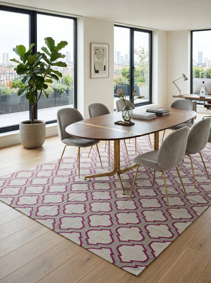Magenta Quatrefoil Flatweave Rug, Handmade Cotton Area Rug