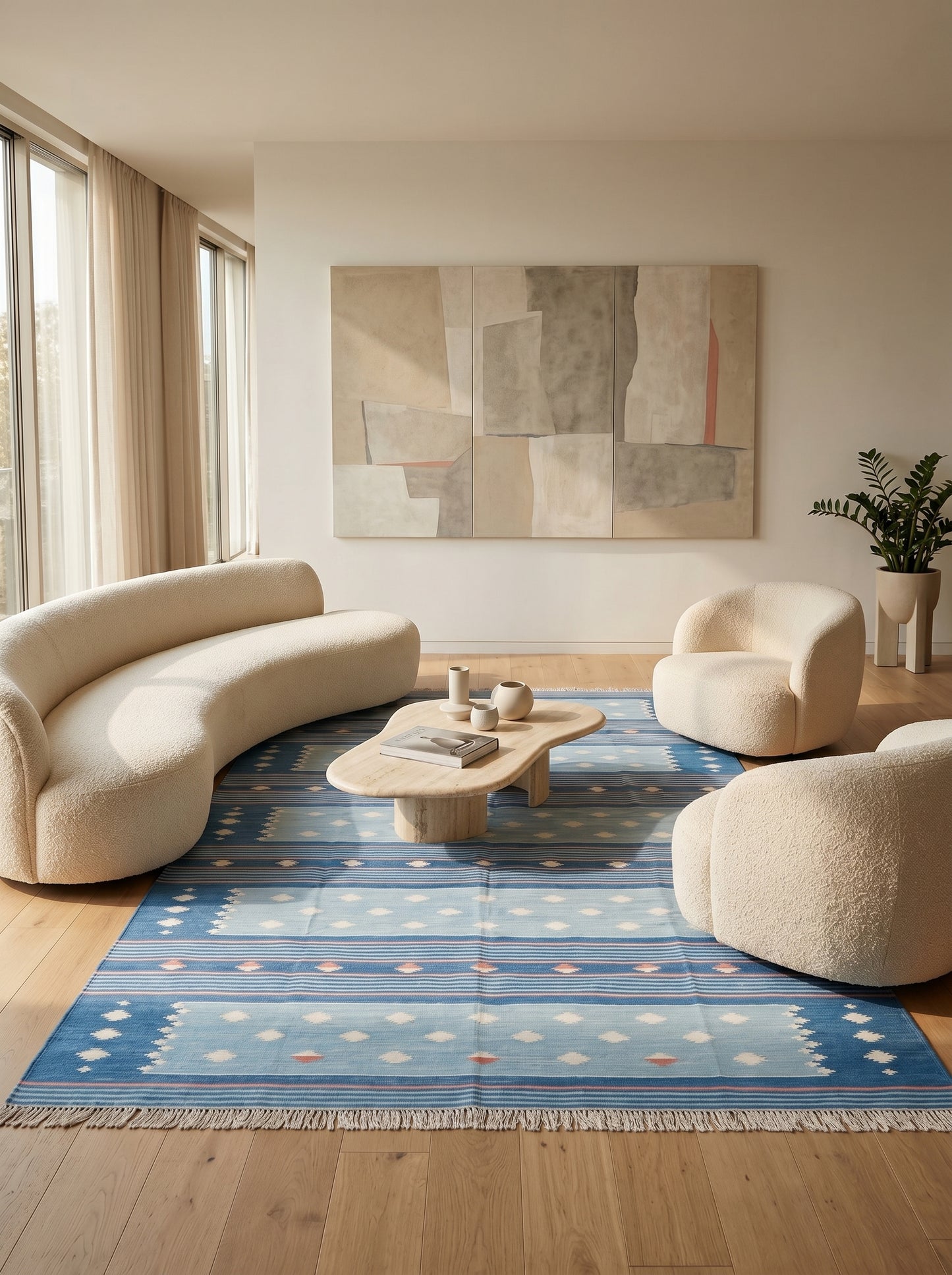 Caspian Horizon Handwoven Cotton Flatweave Dhurrie Rug