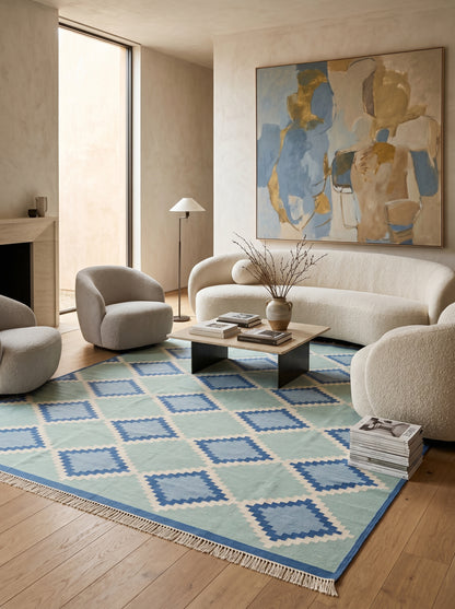 Caspian Diamond Seafoam Green & Sky Blue Geometric Area Rug