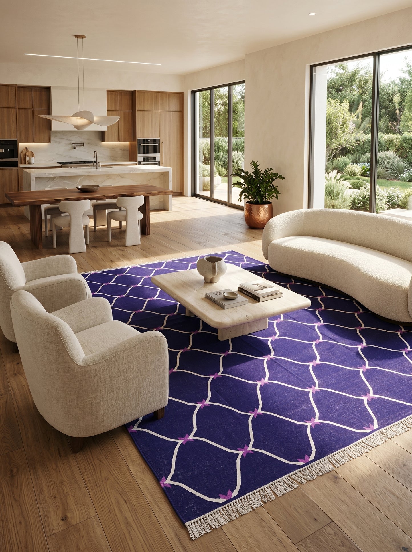 Cobalt Trellis Handwoven Cotton Flatweave Dhurrie Rug