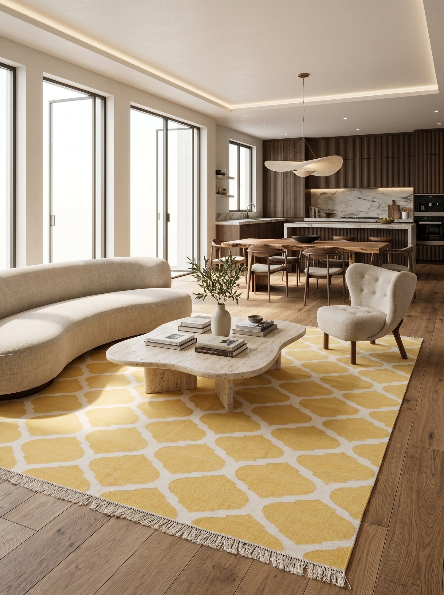 Mustard Yellow & White Honey Trellis Handwoven Cotton Rug