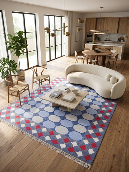 Skyline Octagon Handwoven Cotton Flatweave Dhurrie Rug