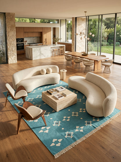 Modern Coastal Blue Aqua Turquoise Geometric Area Rug