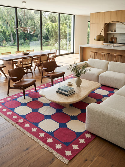 Bauhaus Octagon Handwoven Cotton Flatweave Dhurrie Rug