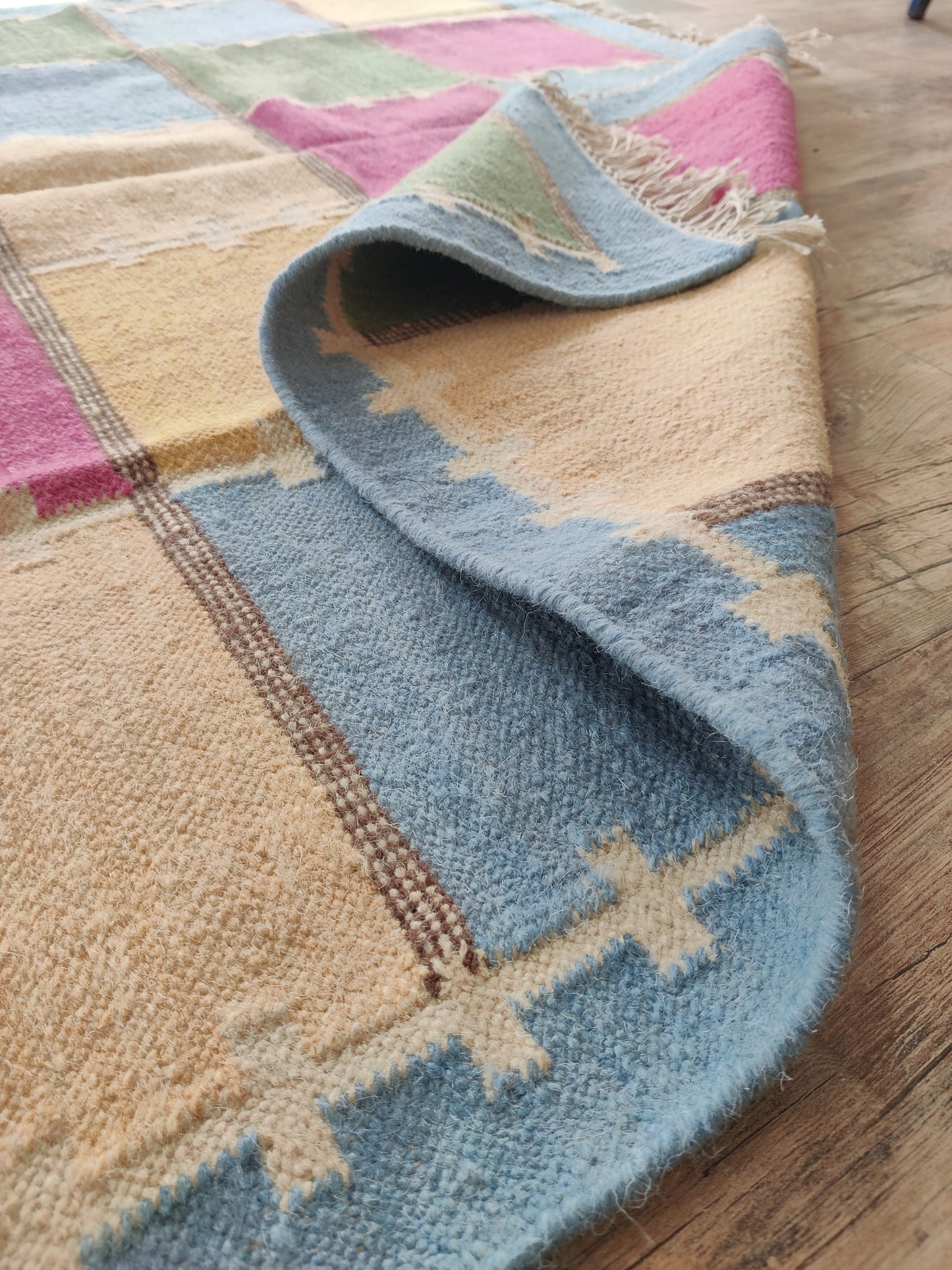 Modern Boho Living Room Rug, Colorful Checkered Rug