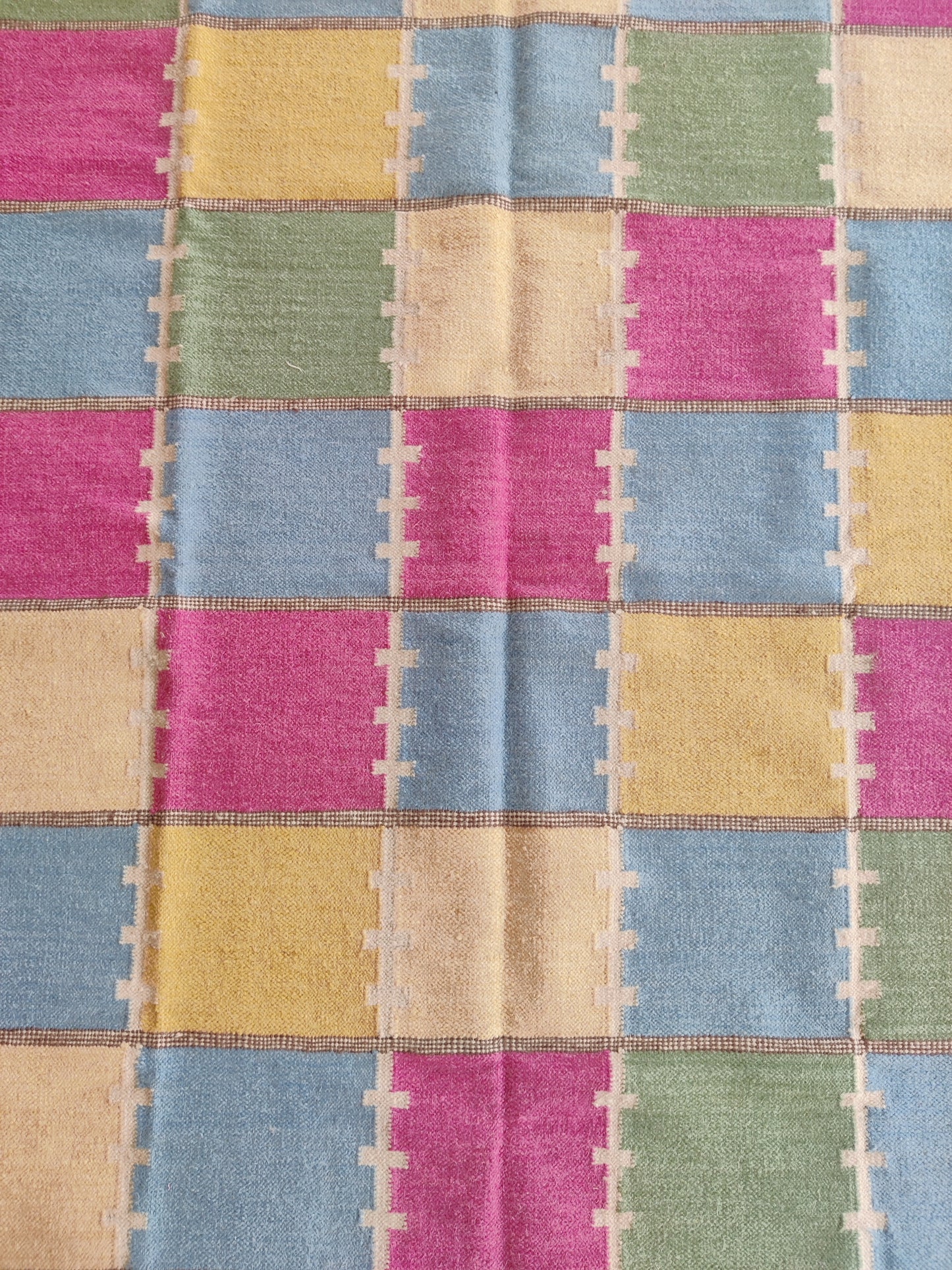 Modern Boho Living Room Rug, Colorful Checkered Rug