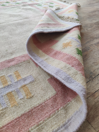 Modern  Pastel Geometric Border Wool Rug