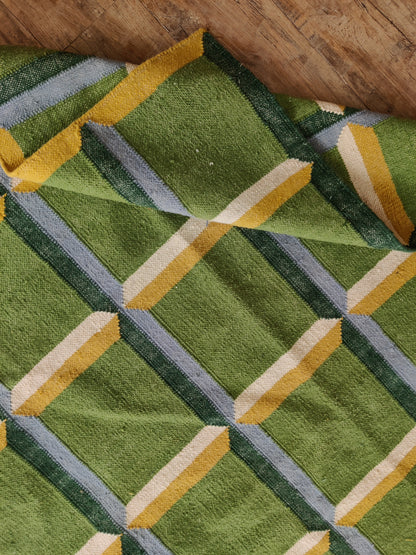 Green Panel Geometric  Wool Area Rug