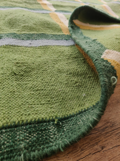 Green Panel Geometric  Wool Area Rug