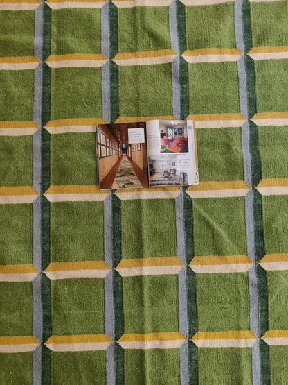 Green Panel Geometric  Wool Area Rug