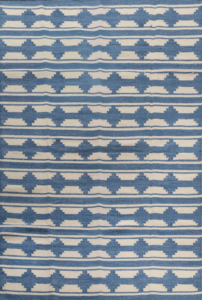 Geometric Blue Handwoven Modern Flatweave Area Rug For Dining and Living Room