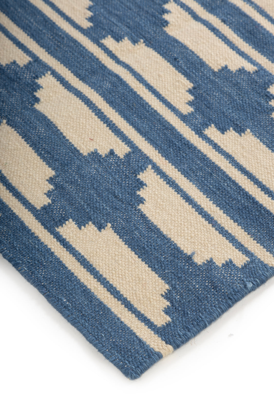 Geometric Blue Handwoven Modern Flatweave Area Rug For Dining and Living Room