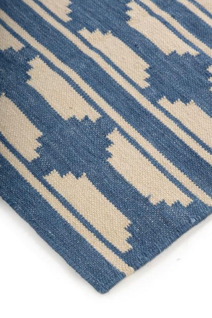 Geometric Blue Handwoven Modern Flatweave Area Rug For Dining and Living Room