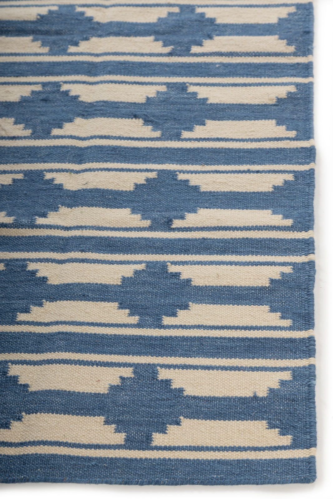 Geometric Blue Handwoven Modern Flatweave Area Rug For Dining and Living Room