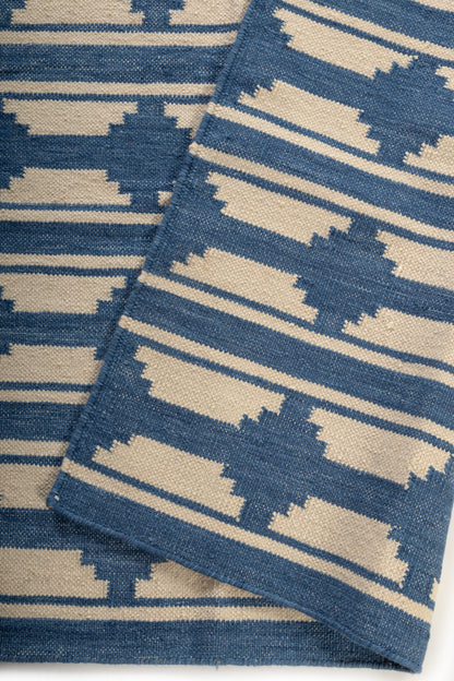Geometric Blue Handwoven Modern Flatweave Area Rug For Dining and Living Room