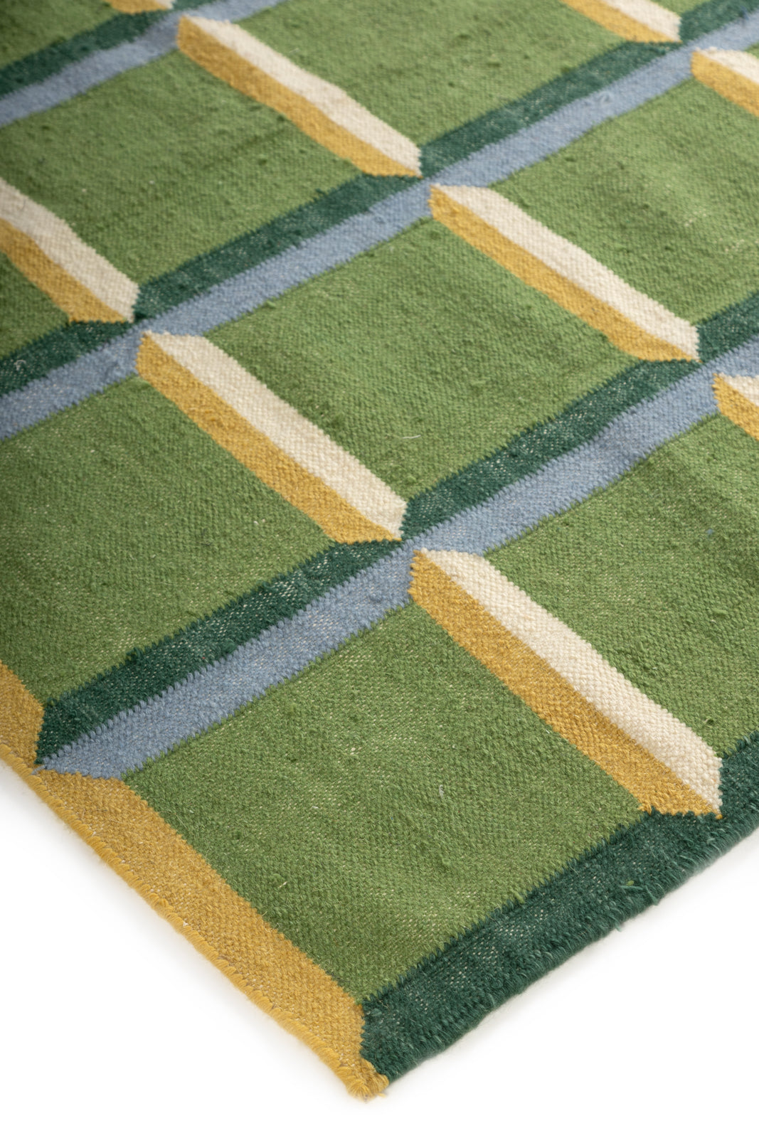 Green Panel Geometric  Wool Area Rug