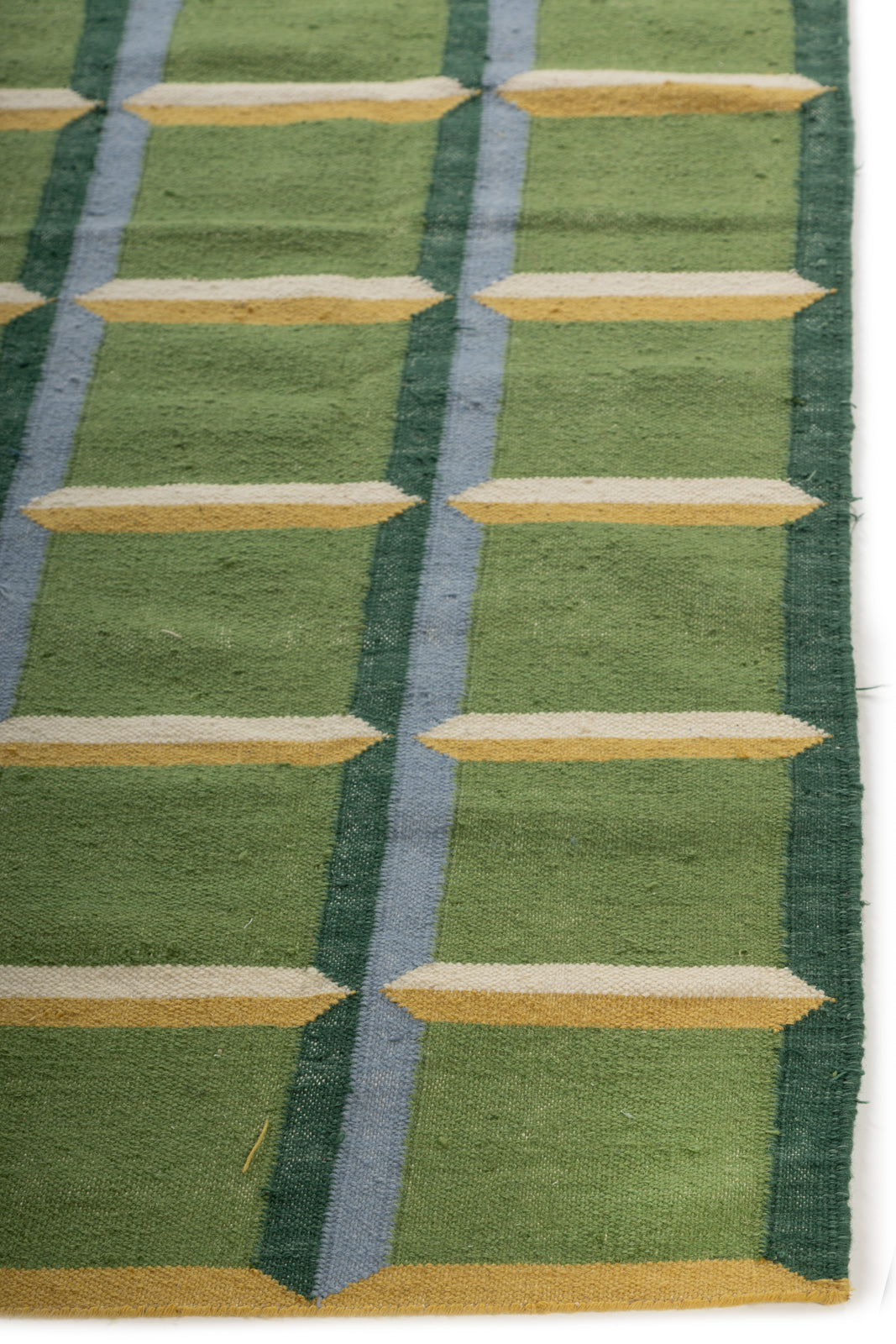 Green Panel Geometric  Wool Area Rug