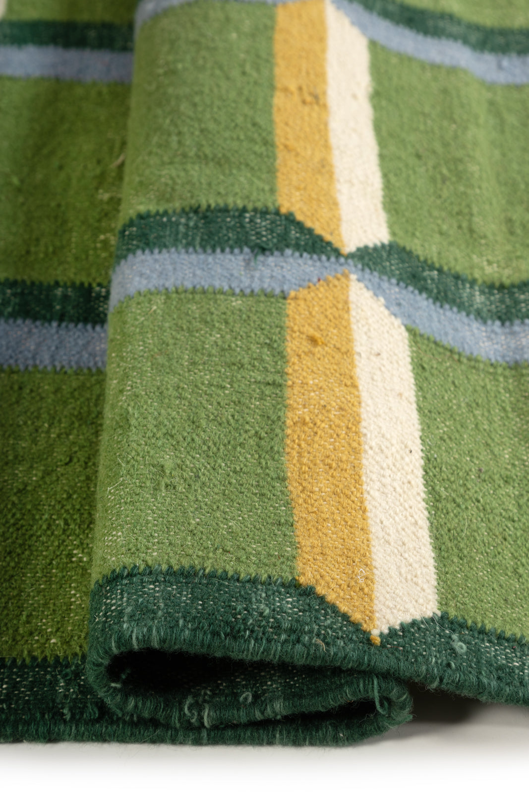 Green Panel Geometric  Wool Area Rug