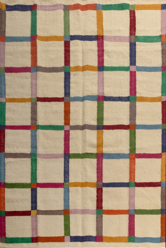Handwoven Checkered Wool Rug, 5x8, 8x10 FT