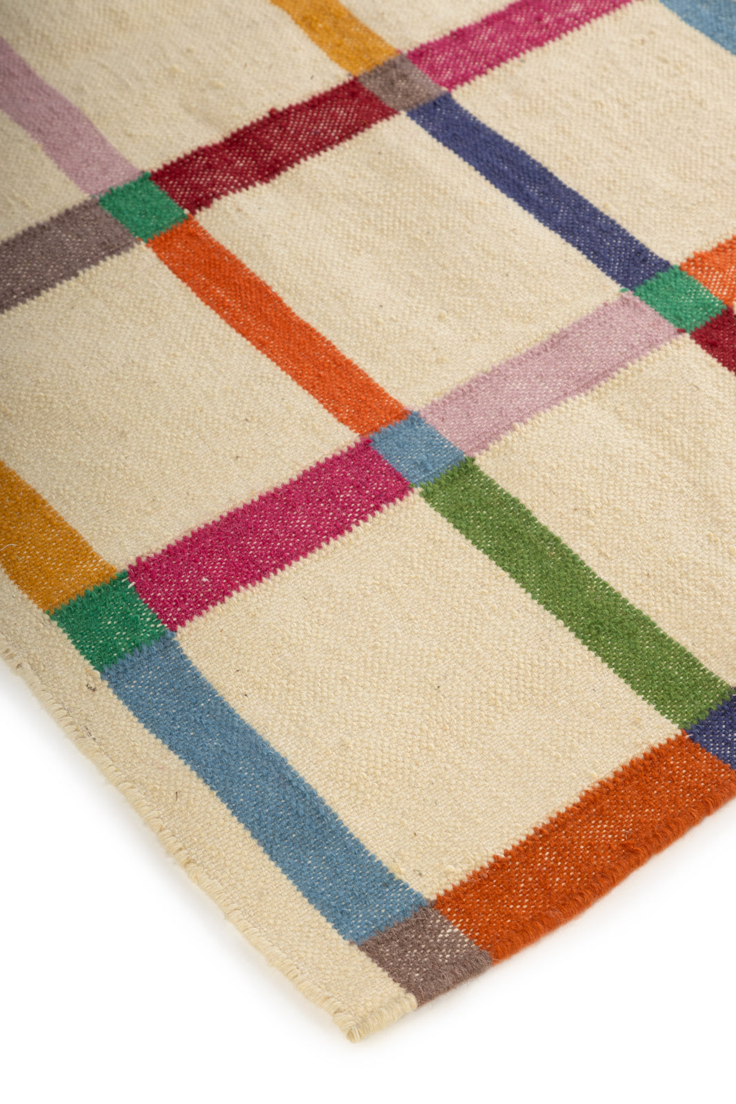 Handwoven Checkered Wool Rug, 5x8, 8x10 FT