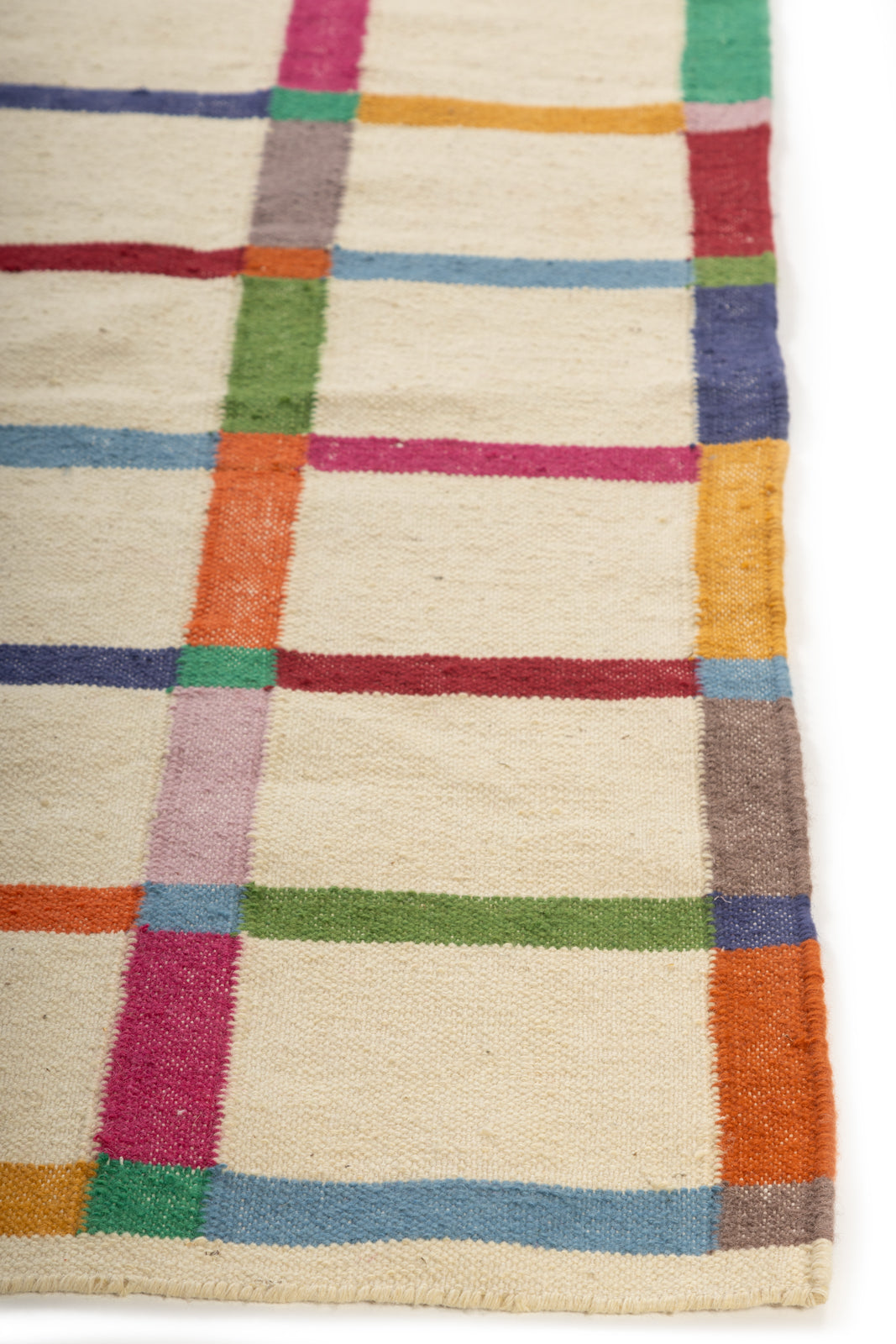Handwoven Checkered Wool Rug, 5x8, 8x10 FT