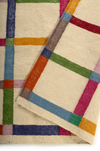 Handwoven Checkered Wool Rug, 5x8, 8x10 FT