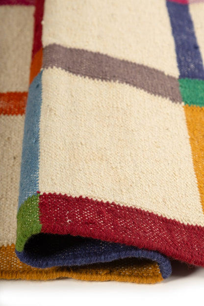 Handwoven Checkered Wool Rug, 5x8, 8x10 FT