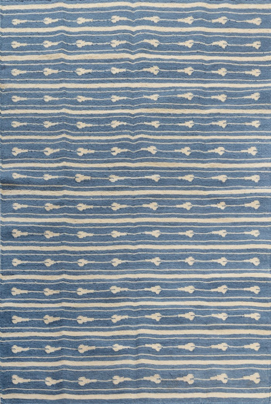 Blue Striped Handmade Kilim Woven Rug, Reversible Kilim Rug for Bedroom and Living Room
