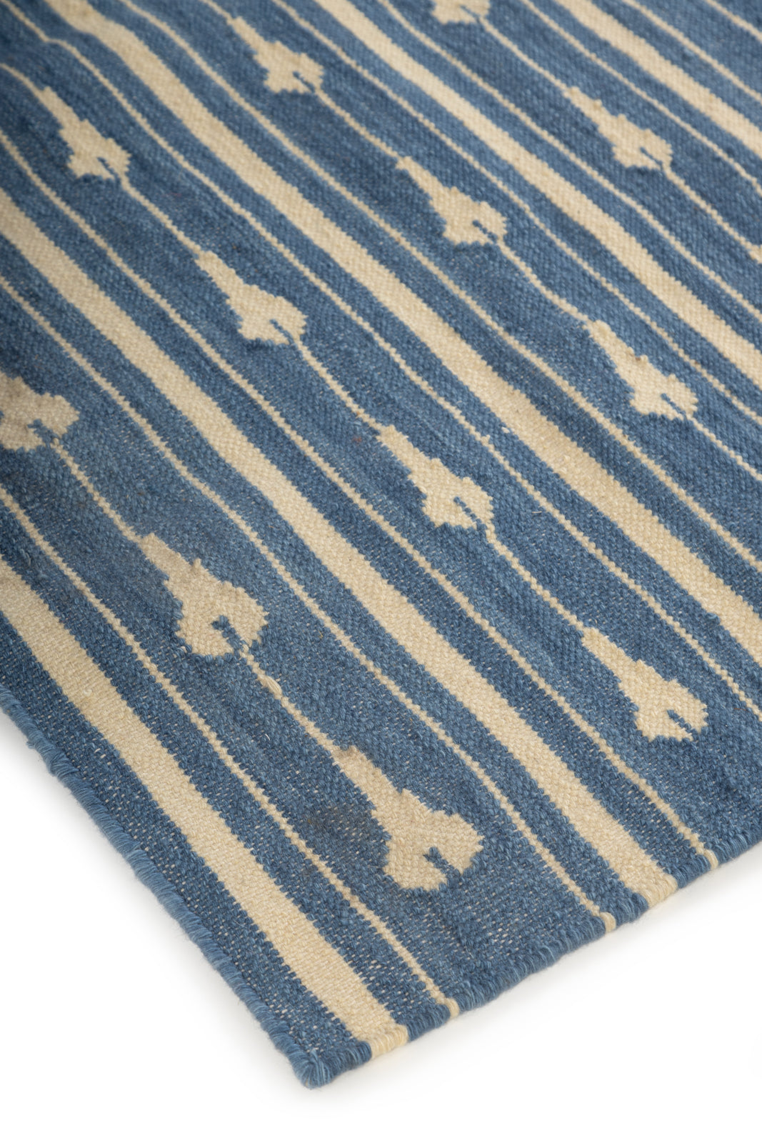Blue Striped Handmade Kilim Woven Rug, Reversible Kilim Rug for Bedroom and Living Room