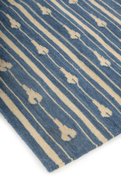 Blue Striped Handmade Kilim Woven Rug, Reversible Kilim Rug for Bedroom and Living Room