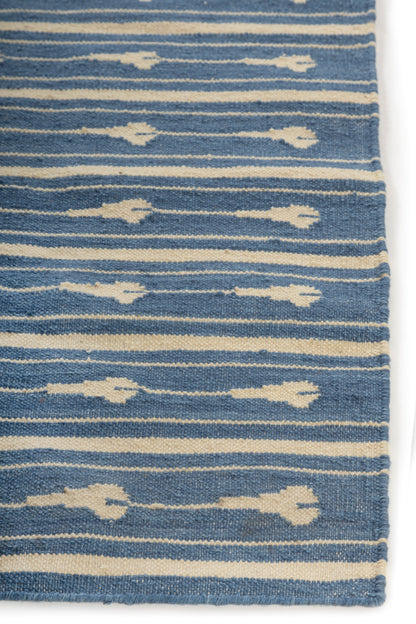 Blue Striped Handmade Kilim Woven Rug, Reversible Kilim Rug for Bedroom and Living Room