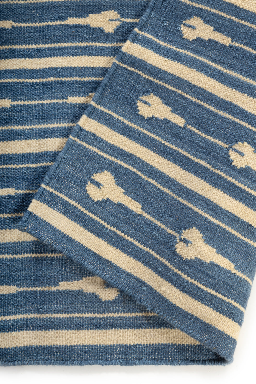 Blue Striped Handmade Kilim Woven Rug, Reversible Kilim Rug for Bedroom and Living Room