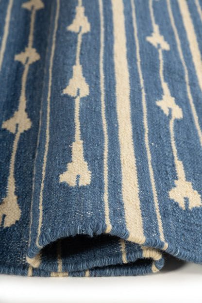 Blue Striped Handmade Kilim Woven Rug, Reversible Kilim Rug for Bedroom and Living Room