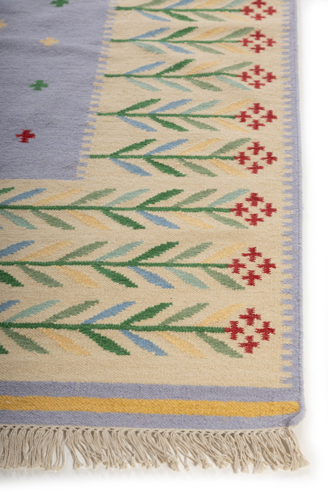 Cream White Floral Pattern Wool Flatweave Handmade Area Rug for Living, Bedroom and Dining Room