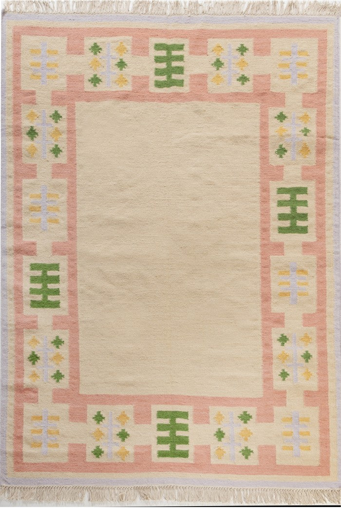 Modern  Pastel Geometric Border Wool Rug