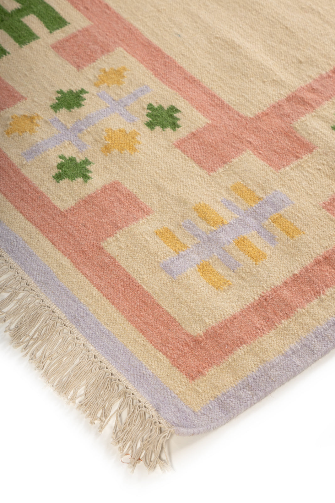 Modern  Pastel Geometric Border Wool Rug