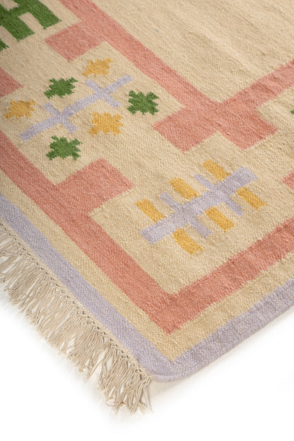Modern  Pastel Geometric Border Wool Rug