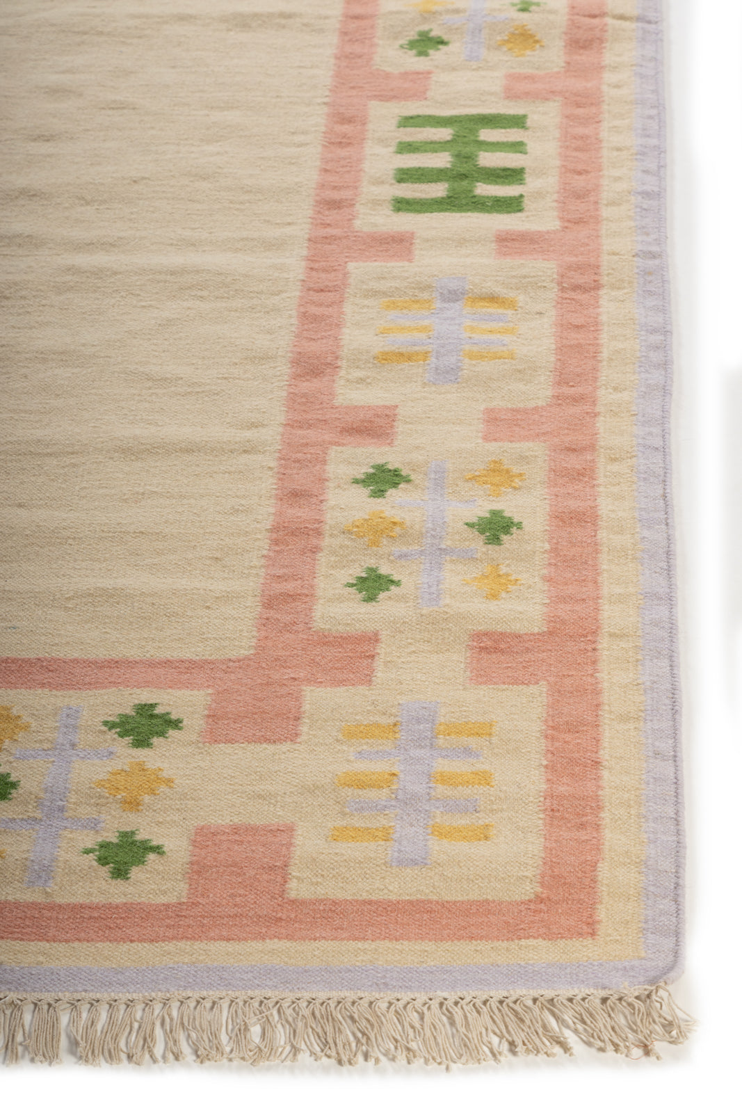 Modern  Pastel Geometric Border Wool Rug