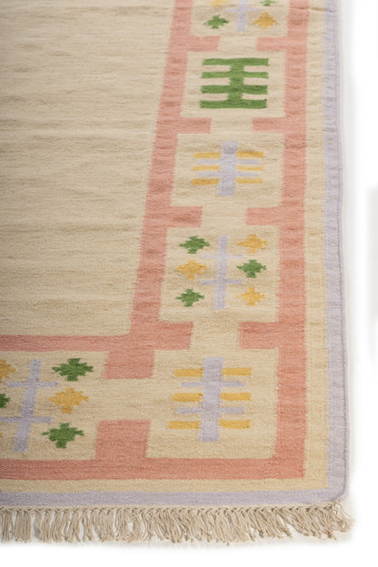 Modern  Pastel Geometric Border Wool Rug