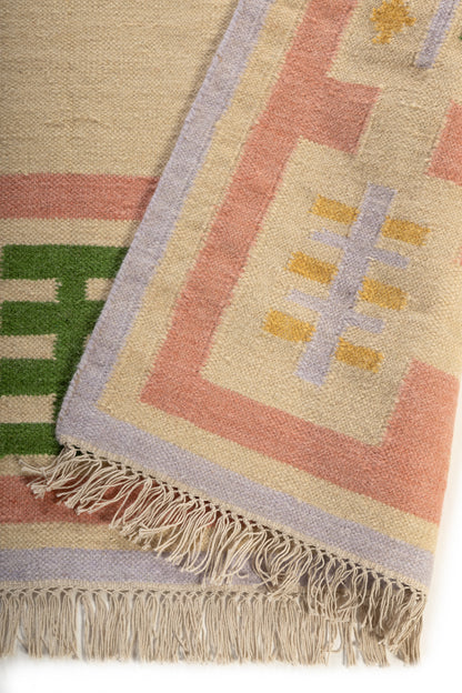 Modern  Pastel Geometric Border Wool Rug