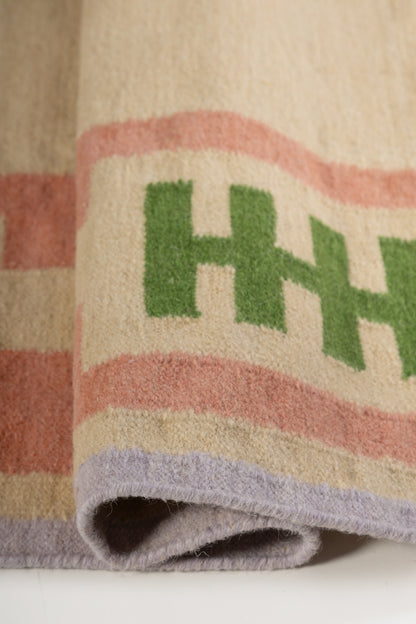 Modern  Pastel Geometric Border Wool Rug