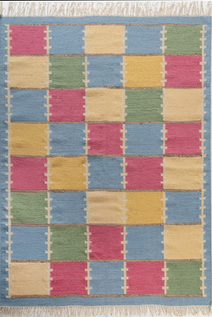 Modern Boho Living Room Rug, Colorful Checkered Rug